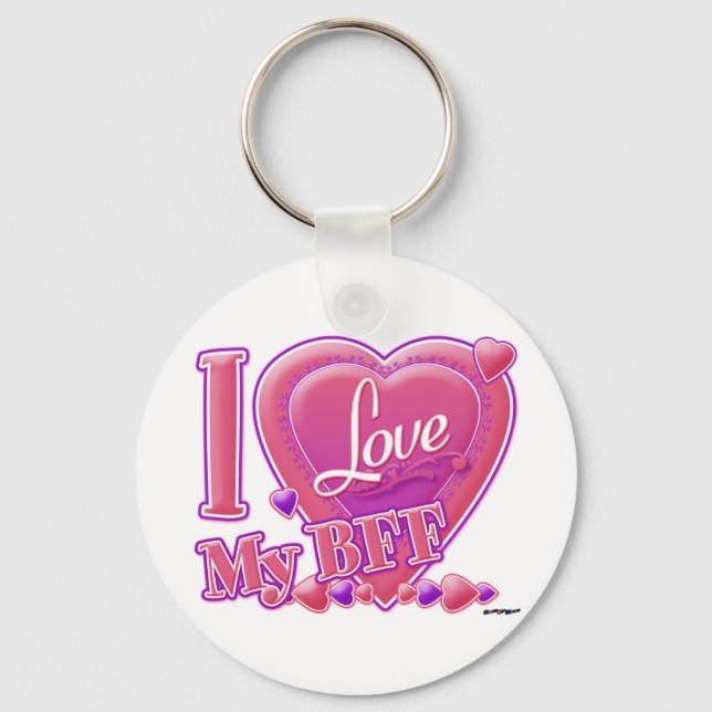 Porte-clés I Love My BFF rose/violet - coeurs (Recto)