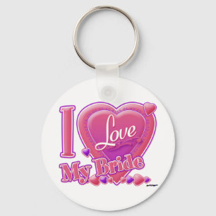 Porte-clés I Love My Bride rose/violet - coeur