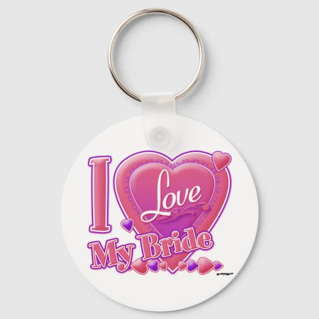 Porte-clés I Love My Bride rose/violet - coeur (Recto)