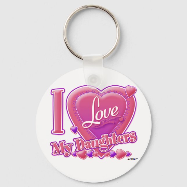 Porte-clés I Love My Daughters rose/violet - coeur (Recto)