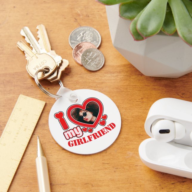 Porte-clés I Love My Girlfriend Photo Texte personnalisé (Bureau)