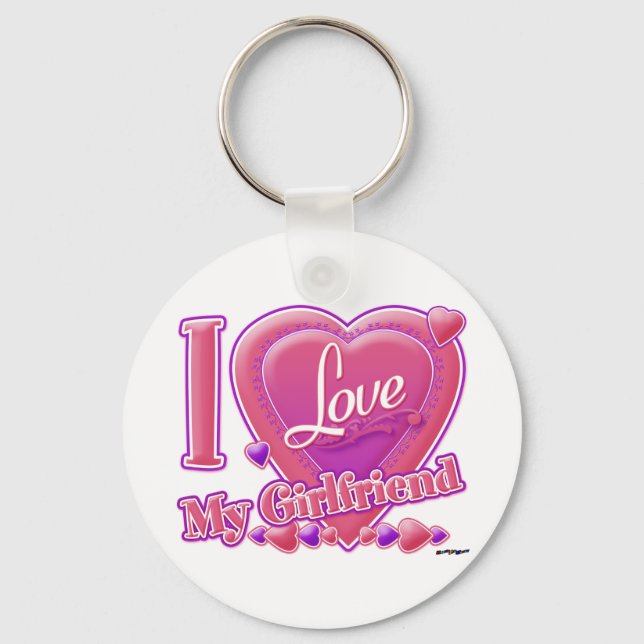 Porte-clés I Love My Girlfriend rose/violet - coeurs (Recto)