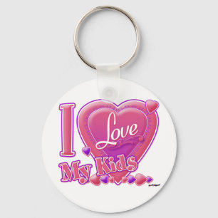 Porte-clés I Love My Kids rose/violet - coeur