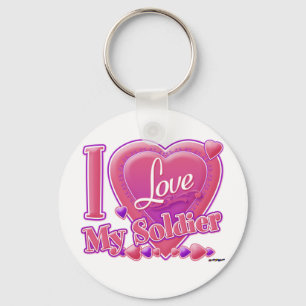 Porte-clés I Love My Soldier rose/violet - coeur