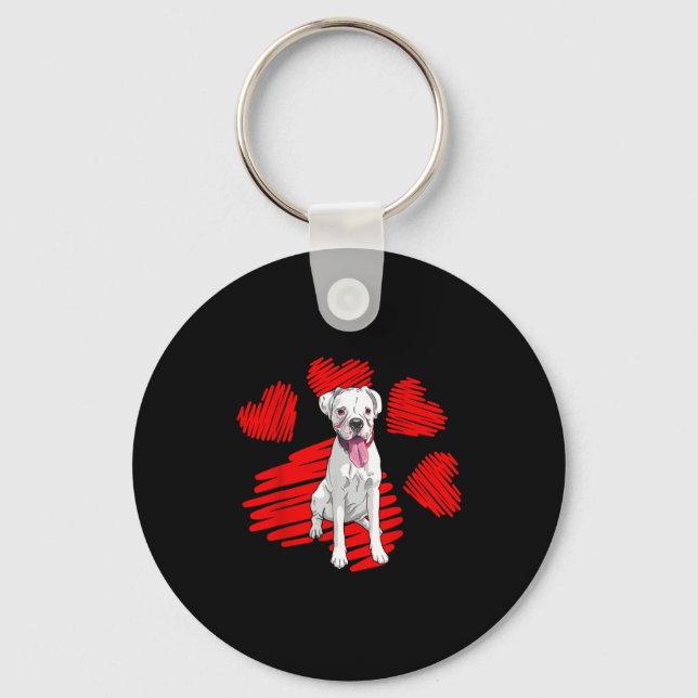 Porte-clés I Love My White Boxer Dog Paw Heart Valentines Day (Recto)