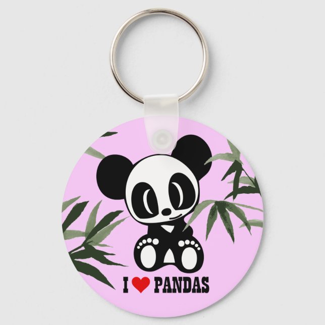 Porte-clés I Love Pandas - Rose (Recto)