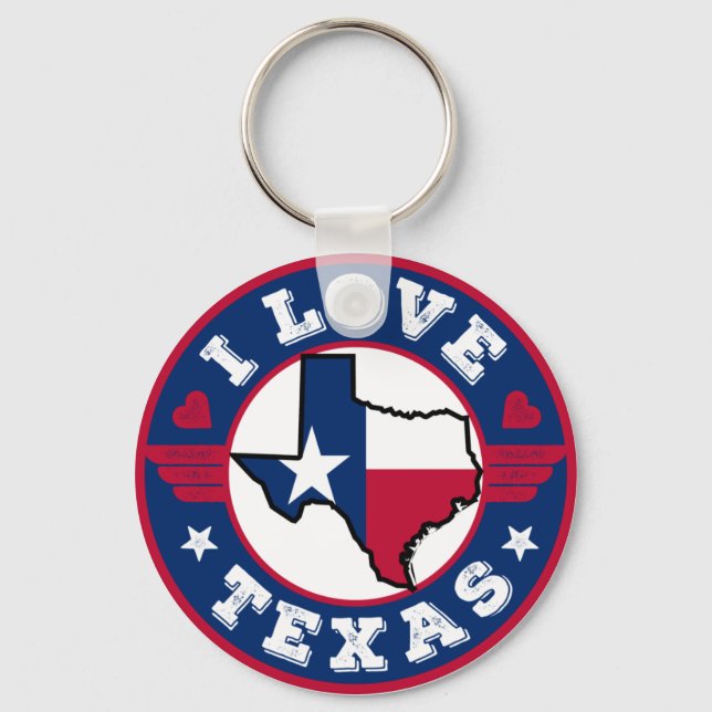 Porte-clés I Love Texas State Map and Flag (Recto)