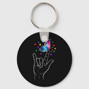 Porte-clés I Love You Main Sign Language Butterfly Autism Awa