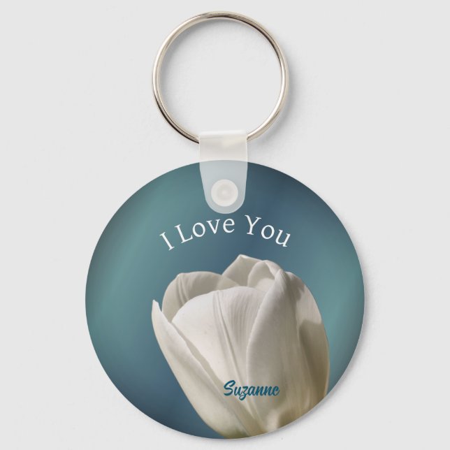 Porte-clés I Love You White Tulip Flower Personnalisé (Recto)