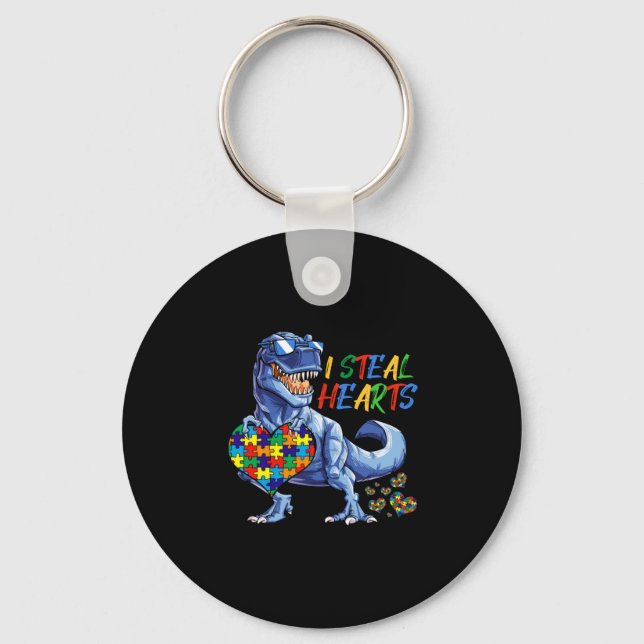 Porte-clés I Steal Heart Puzzle Autism Awareness Dinosaures (Recto)