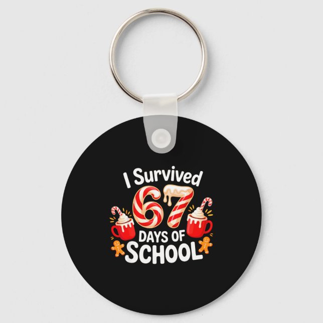 Porte-clés I Survived 67 Days Of School Christmas Candy Cane  (Recto)