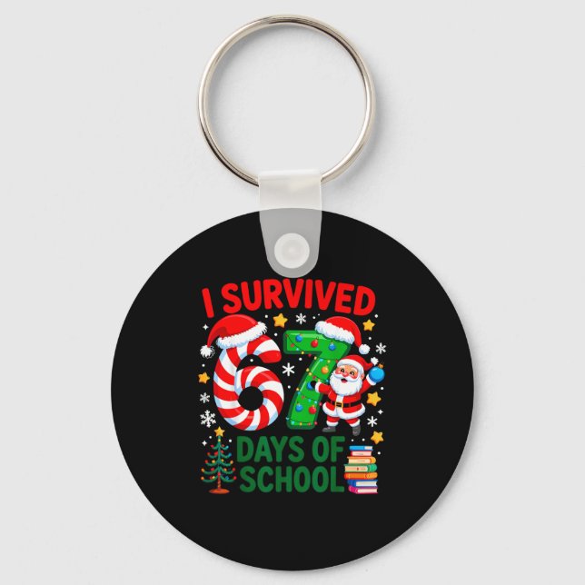 Porte-clés I Survived 67 Days Of School Christmas Candy Cane  (Recto)