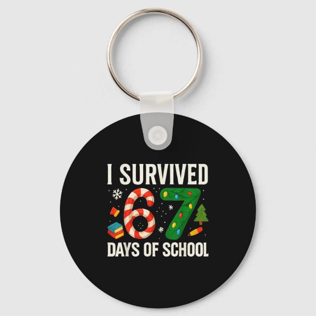 Porte-clés I Survived 67 Days Of School Christmas Red Plaid F (Recto)