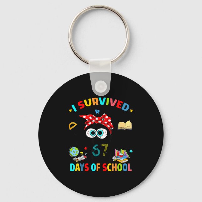 Porte-clés I Survived 67 Days Of School Funny Black Cat Six S (Recto)