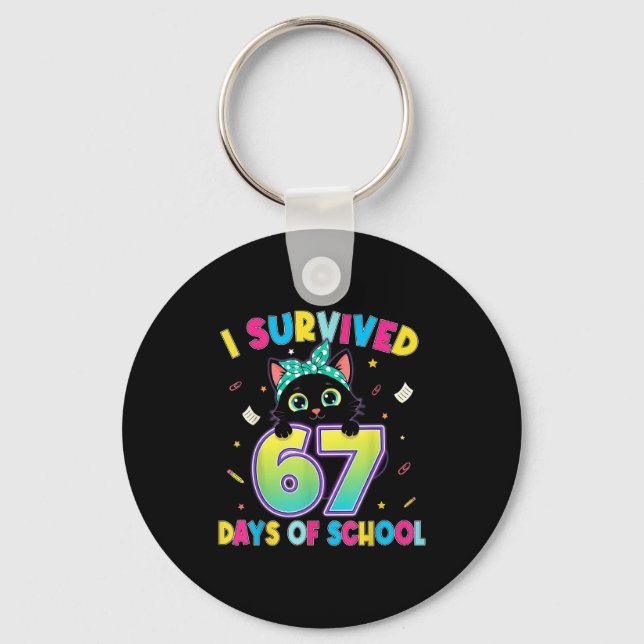 Porte-clés I Survived 67 Days Of School Funny Cat Six Seven M (Recto)