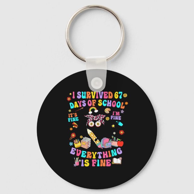 Porte-clés I Survived 67 Days Of School Funny Cat Six Seven M (Recto)
