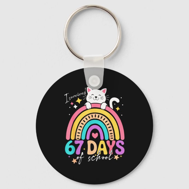 Porte-clés I Survived 67 Days Of School Kids Kitten Cat Cool  (Recto)