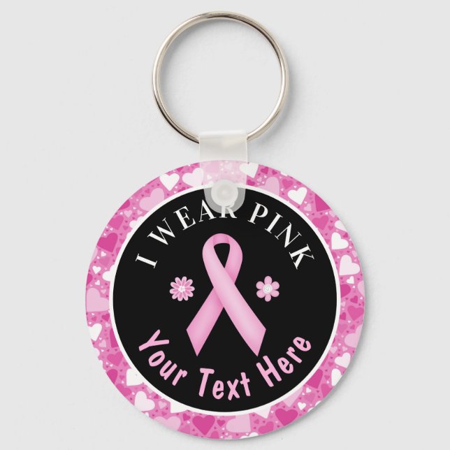 Porte-clés I Wear Pink Breast Cancer Awareness Hearts Keychai (Recto)