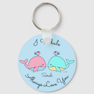 Porte-clés I Whale Toujours Love You Kawaii Blue