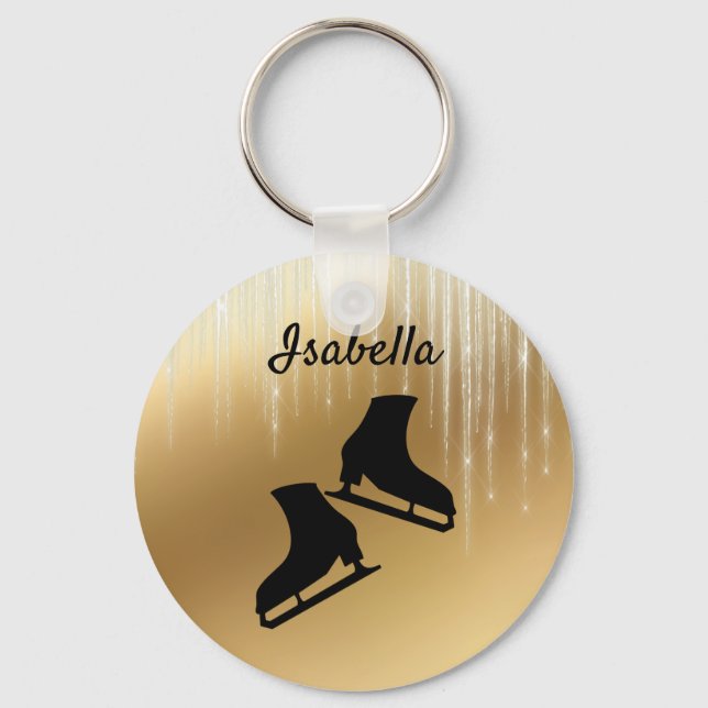 Porte-clés Ice skating keychain ice skates Gold icicle (Recto)