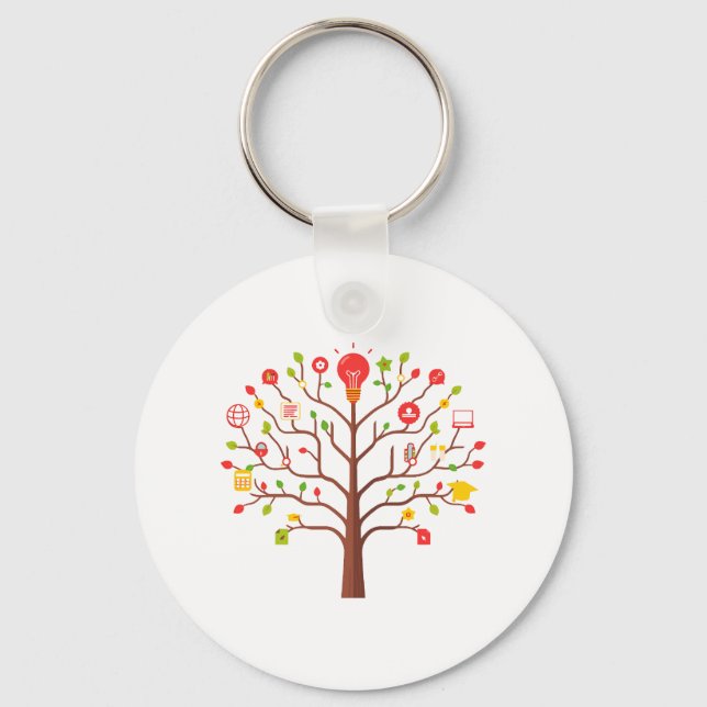 Porte-clés Icônes d'éducation et d'apprentissage de l'arbre d (Recto)
