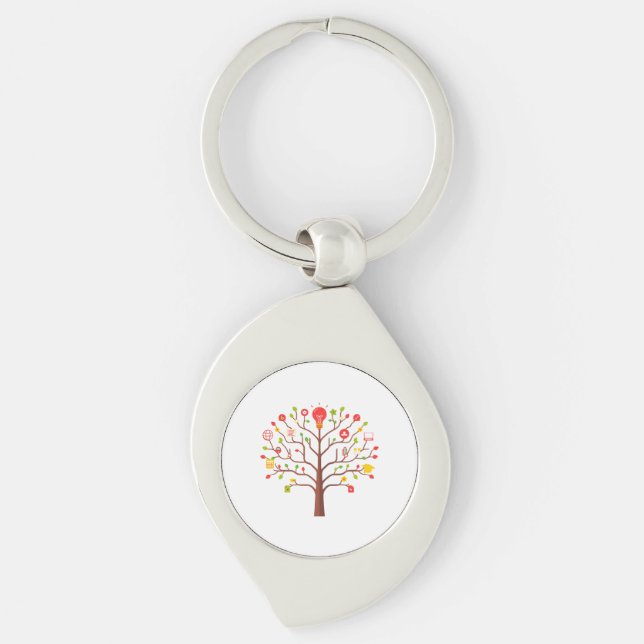 Porte-clés Icônes d'éducation et d'apprentissage de l'arbre d (Devant)