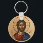 Porte-clés Icônes orthodoxes byzantines chrétiennes : Jésus-C<br><div class="desc">Une icône religieuse grecque orthodoxe dans l'école byzantine d'iconographie chrétienne. C'est Jésus-Christ.</div>