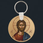 Porte-clés Icônes orthodoxes byzantines chrétiennes : Jésus-C<br><div class="desc">Une icône religieuse grecque orthodoxe dans l'école byzantine d'iconographie chrétienne. C'est Jésus-Christ.</div>