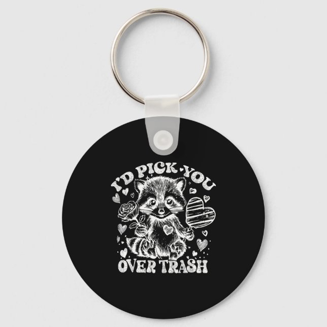 Porte-clés I'd Ck You Over Trash Funny Raccoon Retro Valentin (Recto)