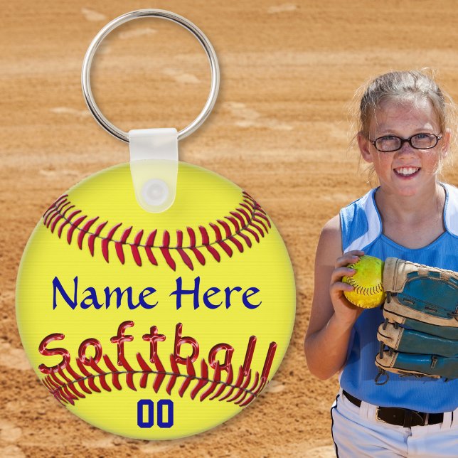 Porte-clés Idées cadeaux personnalisées de l'équipe de softba (Personalized softball gifts for players. Softball party favors or cheap softball gift ideas. Blue)