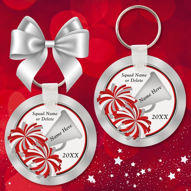 Porte-clés Idées cadeaux Pom-pom girl personnalisées, Rouge e (Personalized, Cheerleading gift ideas cheap. Cheerleader Keychains or  Cheer Bag Tags. Red, Silver.)