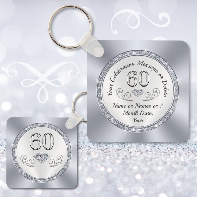 Porte-clés Idées de souvenir pour 60e anniversaire, 60e anniv (60th birthday party favors. Cheap 60th birthday gifts for guests. Diamond birthday favors. )