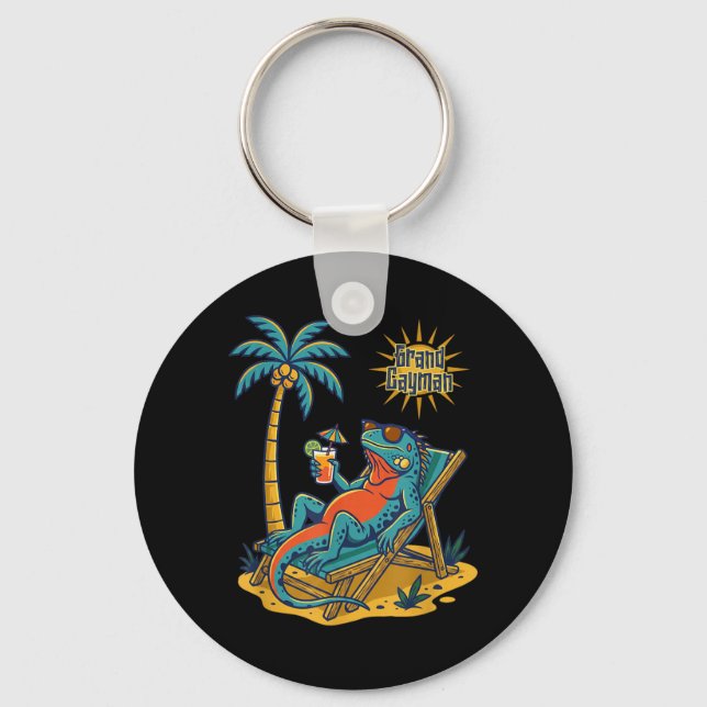 Porte-clés Iguane des Grand Cayman sur la plage (Recto)
