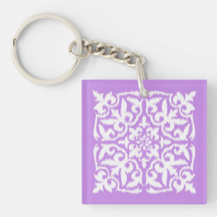 Porte-clés Ikat damask motif - lavande et blanc