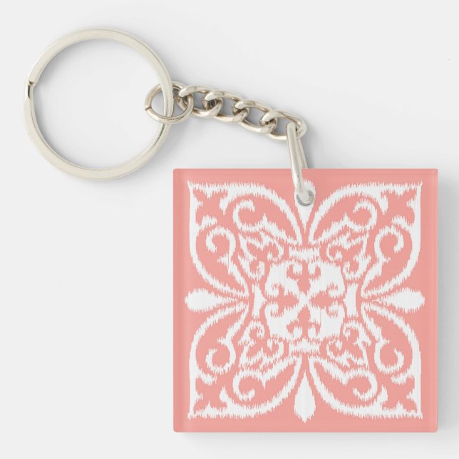 Porte-clés Ikat damask motif - pêche rose et blanc (Devant)
