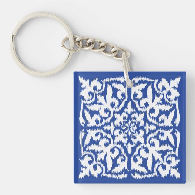 Porte-clés Ikat damask pattern - cobalt bleu et blanc (Devant)