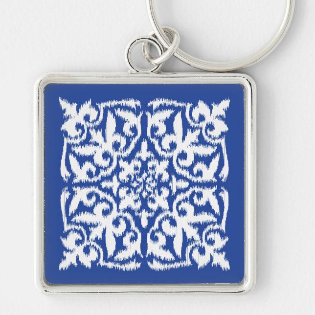 Porte-clés Ikat damask pattern - cobalt bleu et blanc (Devant)