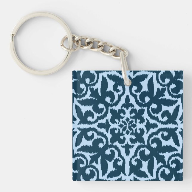 Porte-clés Ikat damask pattern - Indigo foncé et bleu clair (Devant)