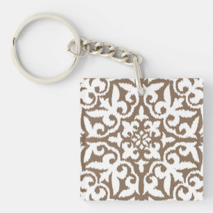 Porte-clés Ikat damask pattern - Taupe Tan et Blanc