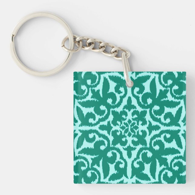 Porte-clés Ikat damask pattern - Turquoise et Aqua (Devant)