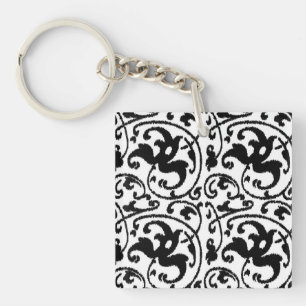 Porte-clés Ikat Floral Damask - Blanc et Noir