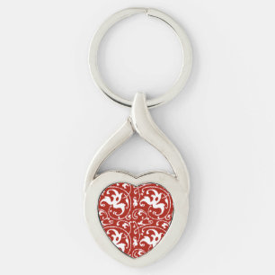 Porte-clés Ikat Floral Damask - Rouge foncé et blanc