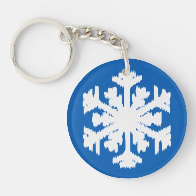 Porte-clés Ikat Snowflake - Cobalt bleu et blanc (Devant)