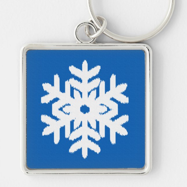 Porte-clés Ikat Snowflake - Cobalt bleu et blanc (Devant)