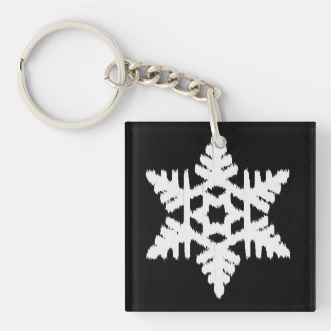 Porte-clés Ikat Snowflake - Noir et blanc (Devant)