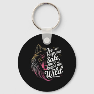 Porte-clés Il Me Garde En Sécurité Elle Me Garde Wolf Art Lov
