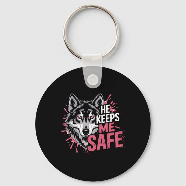 Porte-clés Il me garde en sécurité Loups Saint-Valentin Pour  (Recto)
