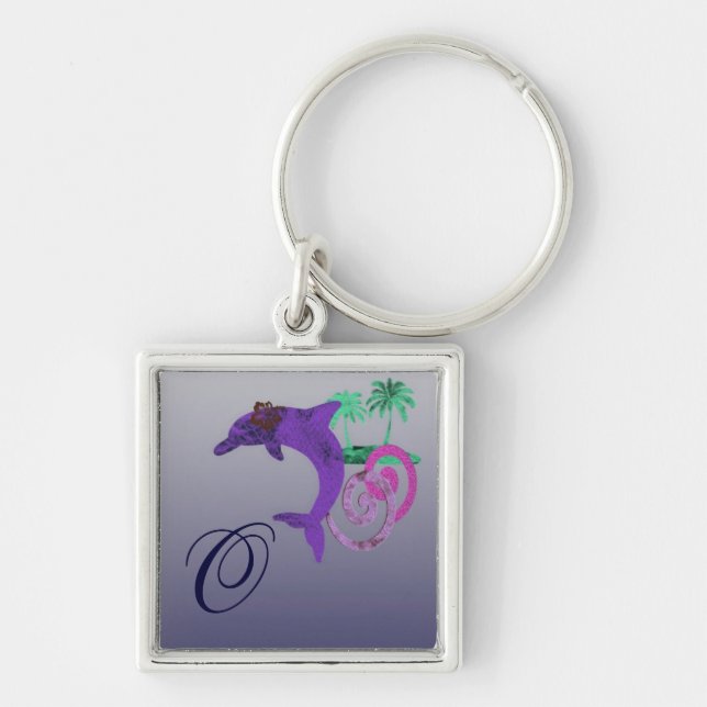 Porte-clés Île de dauphin bleue, pourpre, Fushia, et (Devant)