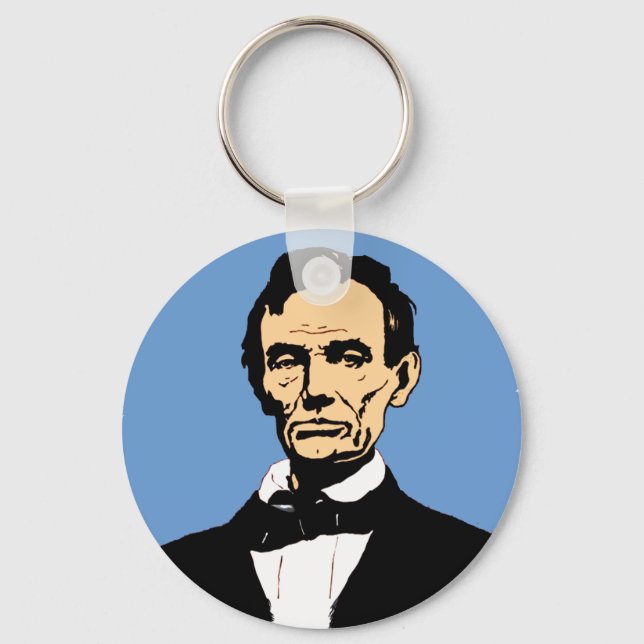 Porte-clés Illustration Abraham Lincoln sur le bleu (Recto)