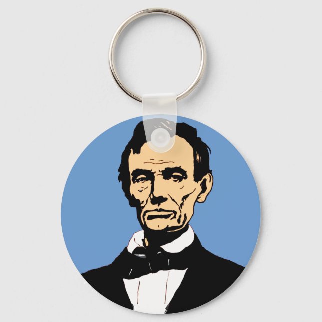 Porte-clés Illustration Abraham Lincoln sur le bleu (Recto)